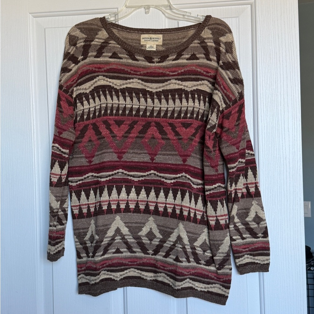 Denim & Supply Ralph Lauren Brown and Pink Geometric Sweater